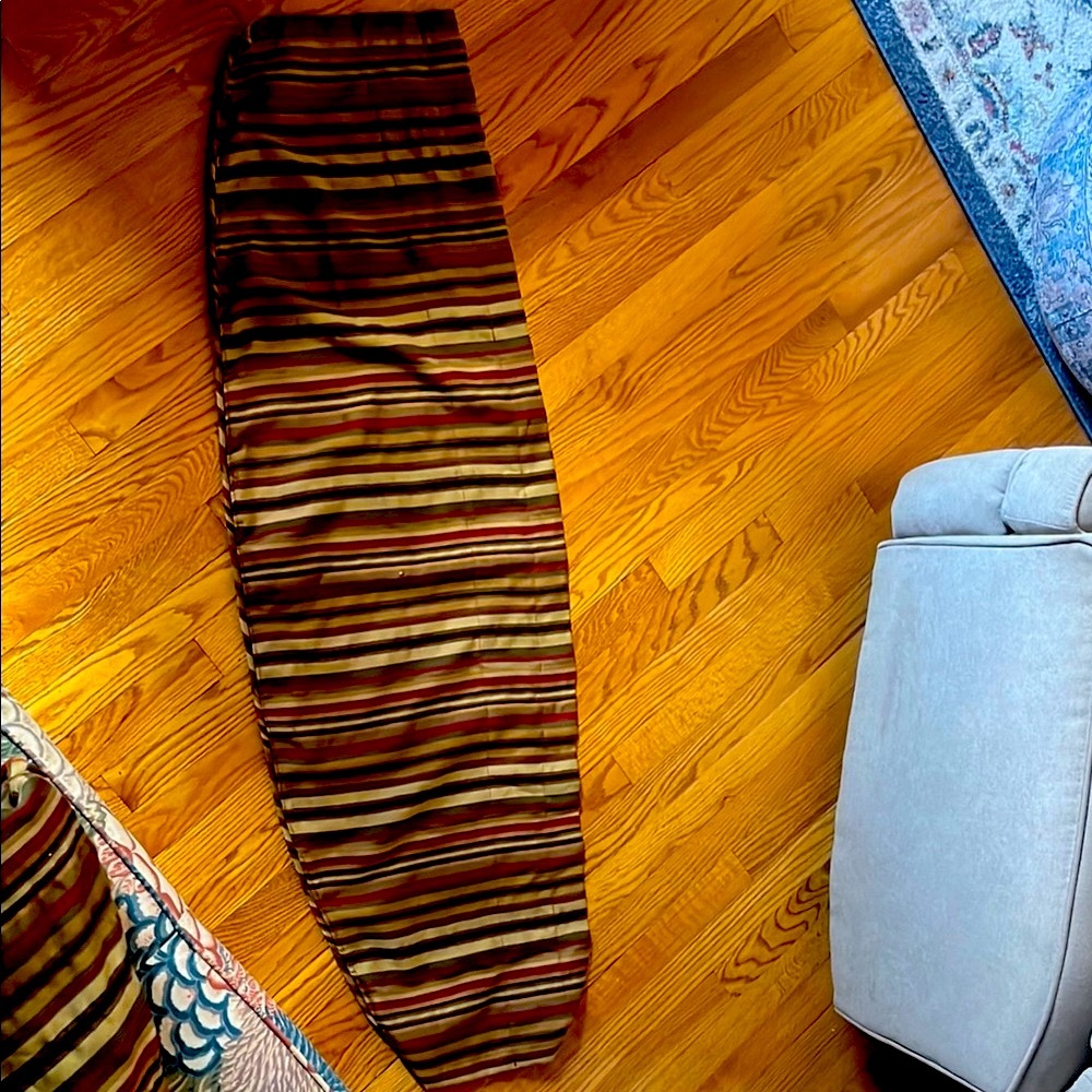 Burgundy, tan, green window valances